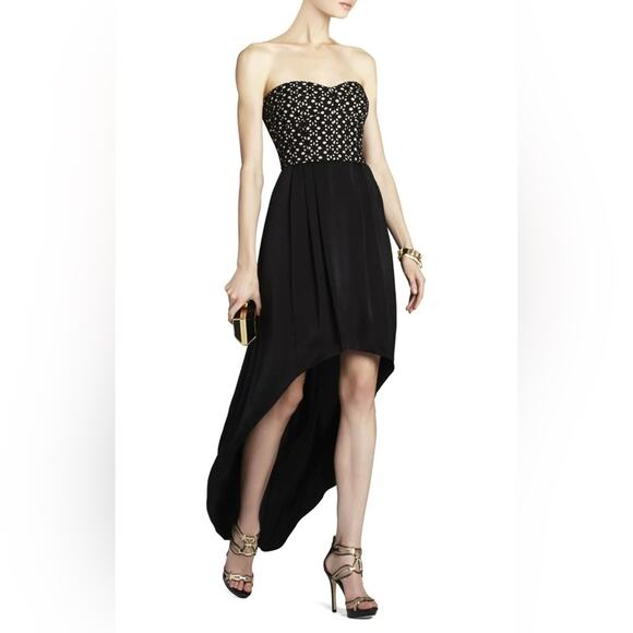 BCBG MAXAZRIA Tess Black Nude Midi High Low Hem Strapless Corset Top Size 12 - Picture 4 of 16